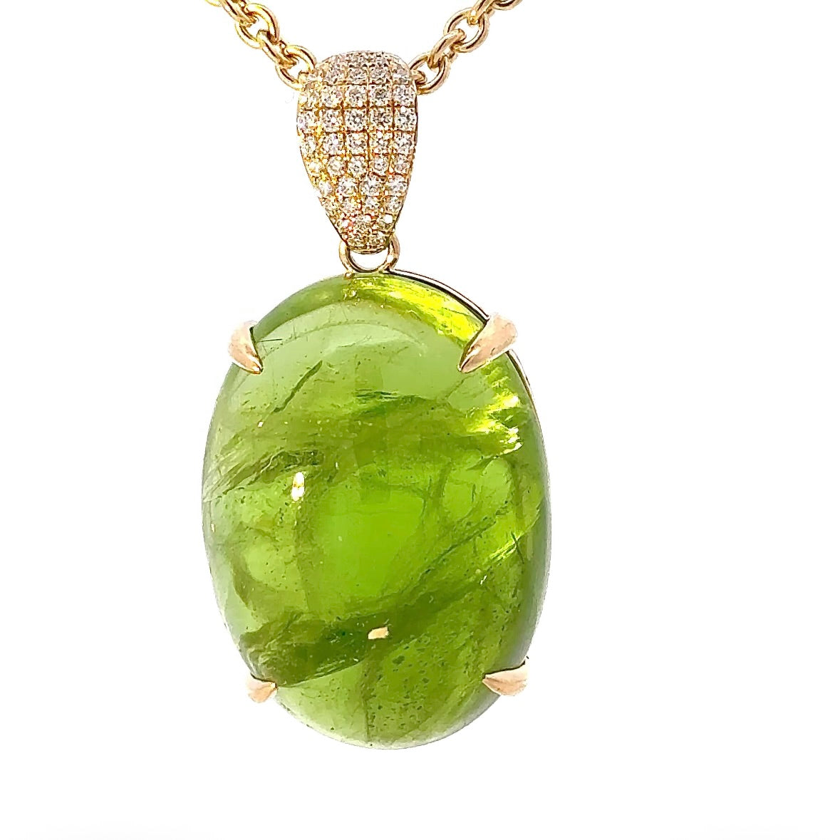 Huge Pendant in 14 Karat Yellow Gold with impressive Peridot & Brilliants