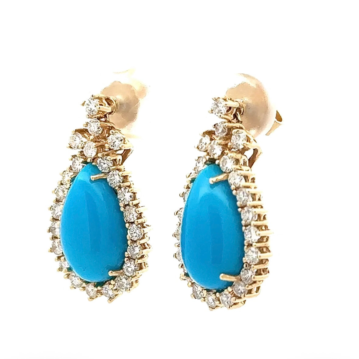 Statement Earrings in 14k Yellow Gold with Turquoise & Diamonds