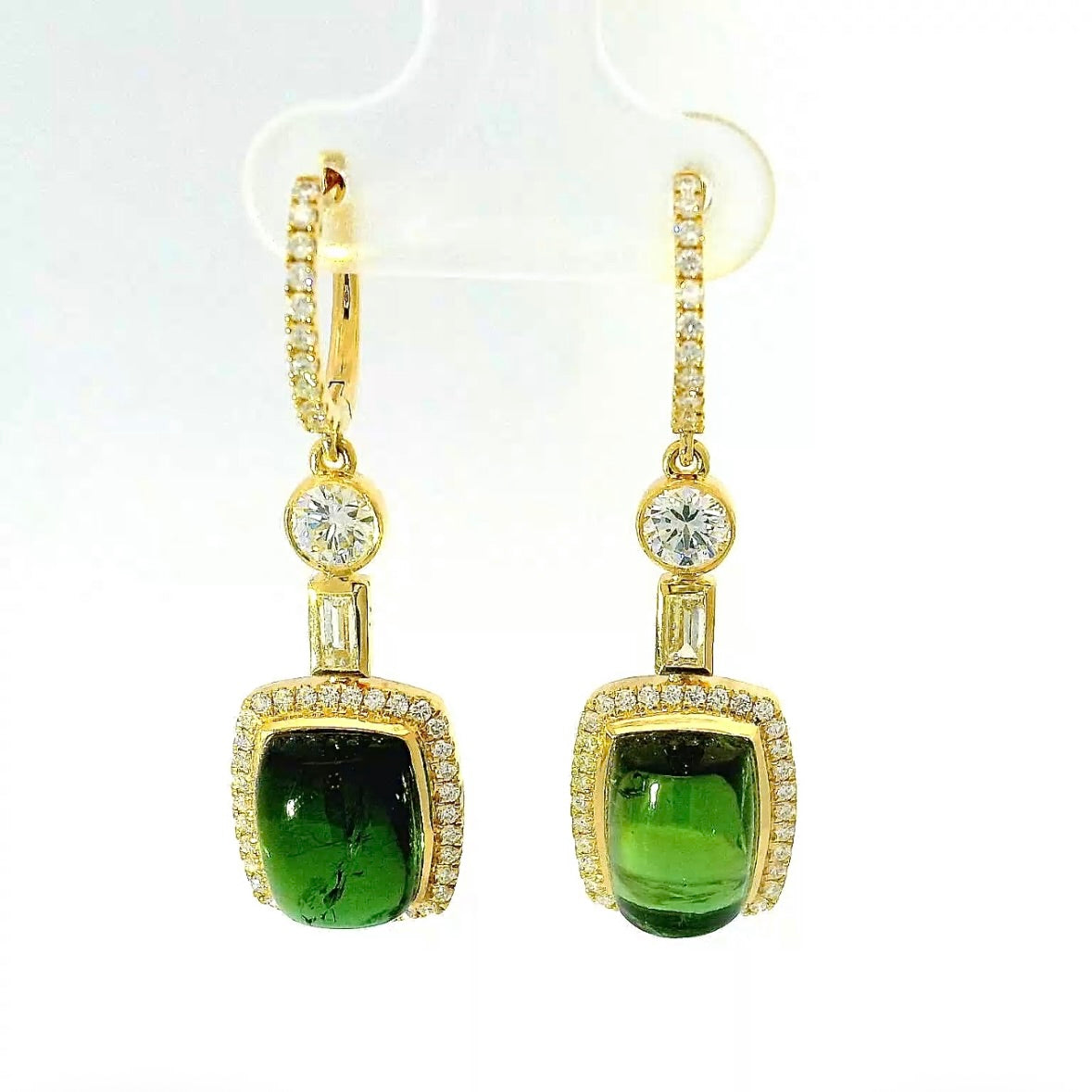 Hängende Ohrringe in 18 Karat Gelbgold mit Brillanten, Diamanten & Turmalinen