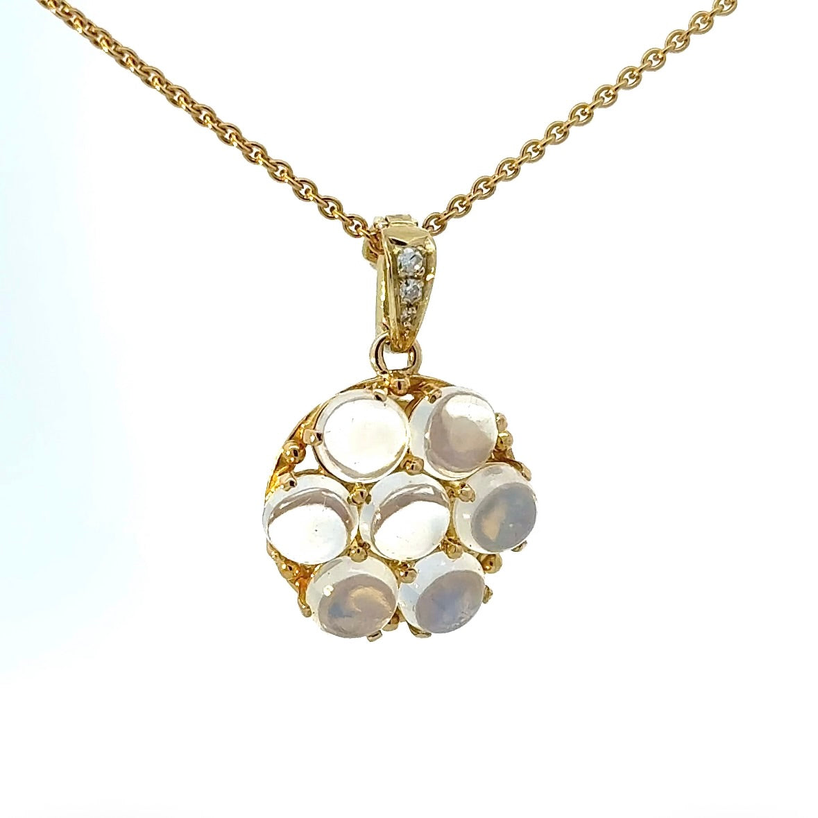 Eleganter Anhänger in 14 Karat Gelbgold mit Mondsteinen & Diamanten