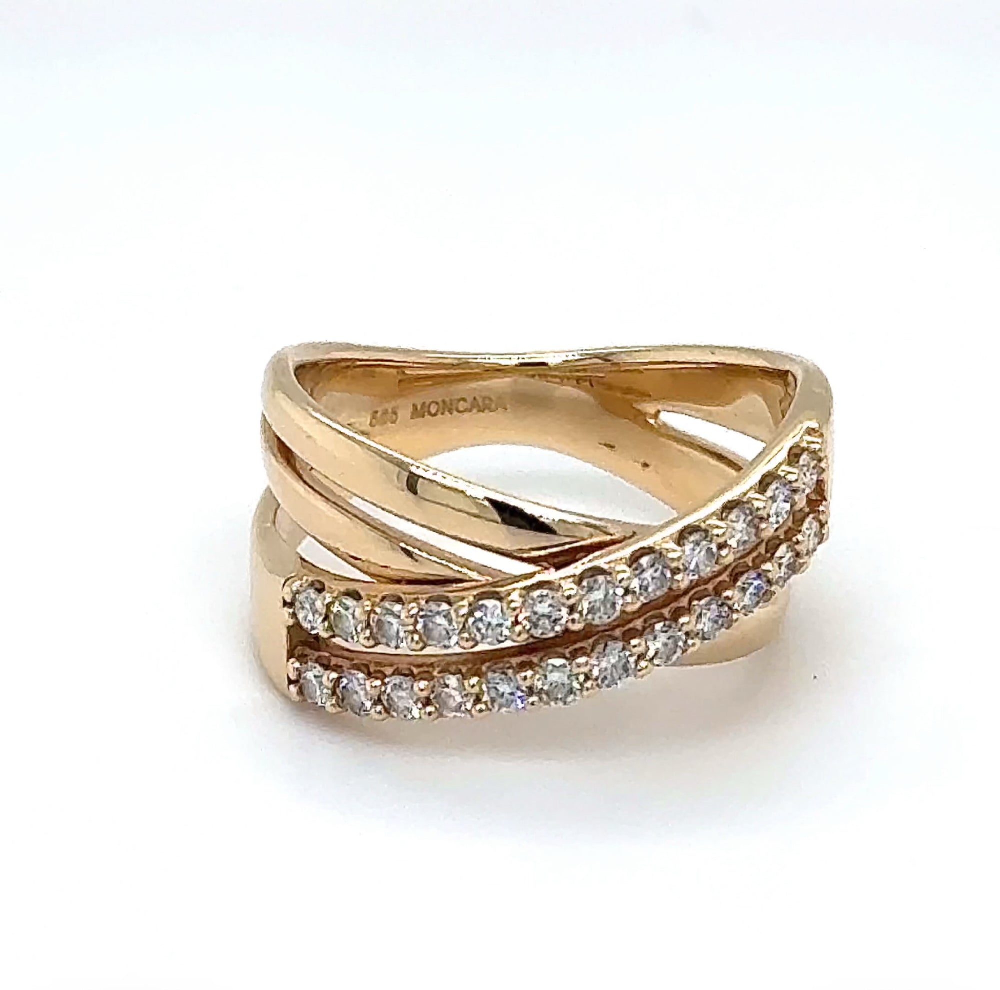 Moderner Moncara Ring in 14 Karat Gelbgold mit lupenreinen Brillanten