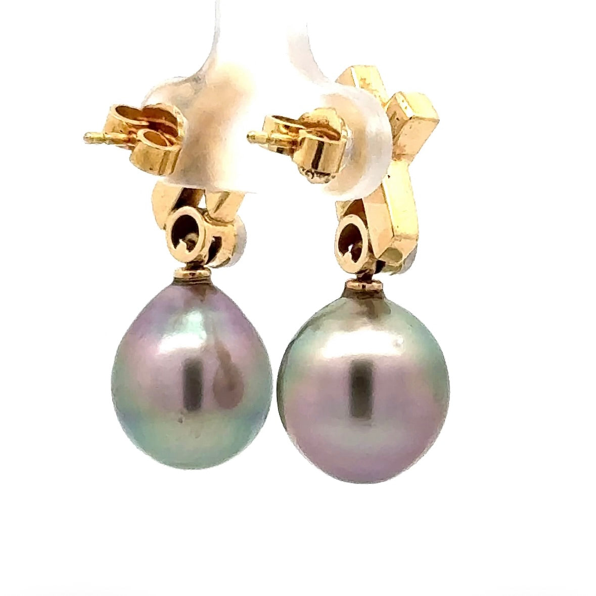 Elegante Ohrringe in 18 Karat Gelbgold mit Tahitiperlen und Brillanten in Handarbeit