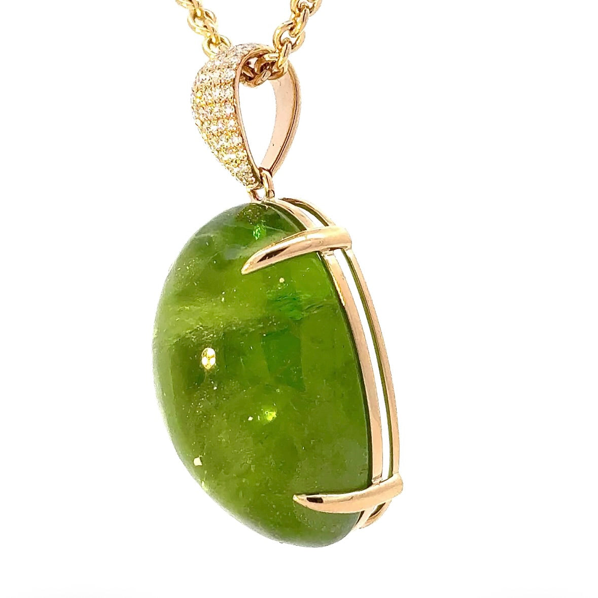 Huge Pendant in 14 Karat Yellow Gold with impressive Peridot & Brilliants