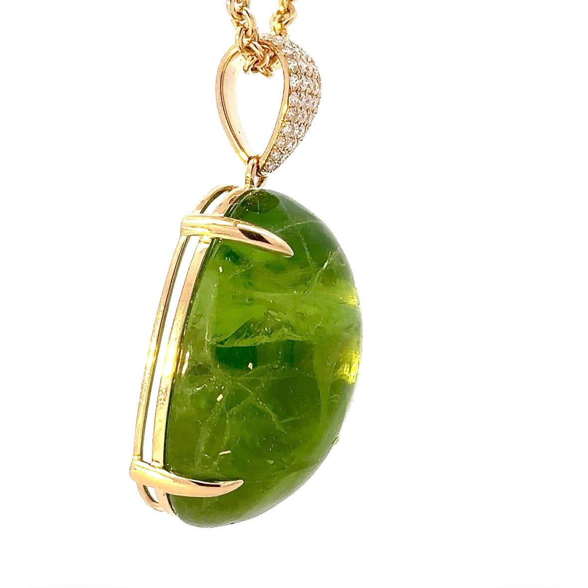 Huge Pendant in 14 Karat Yellow Gold with impressive Peridot & Brilliants