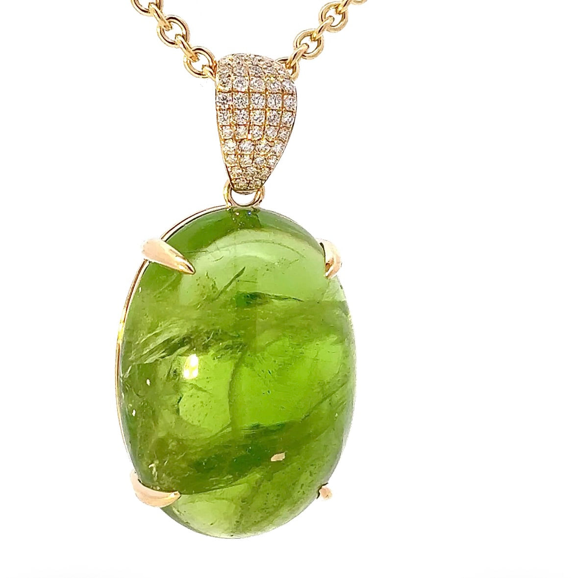 Huge Pendant in 14 Karat Yellow Gold with impressive Peridot & Brilliants