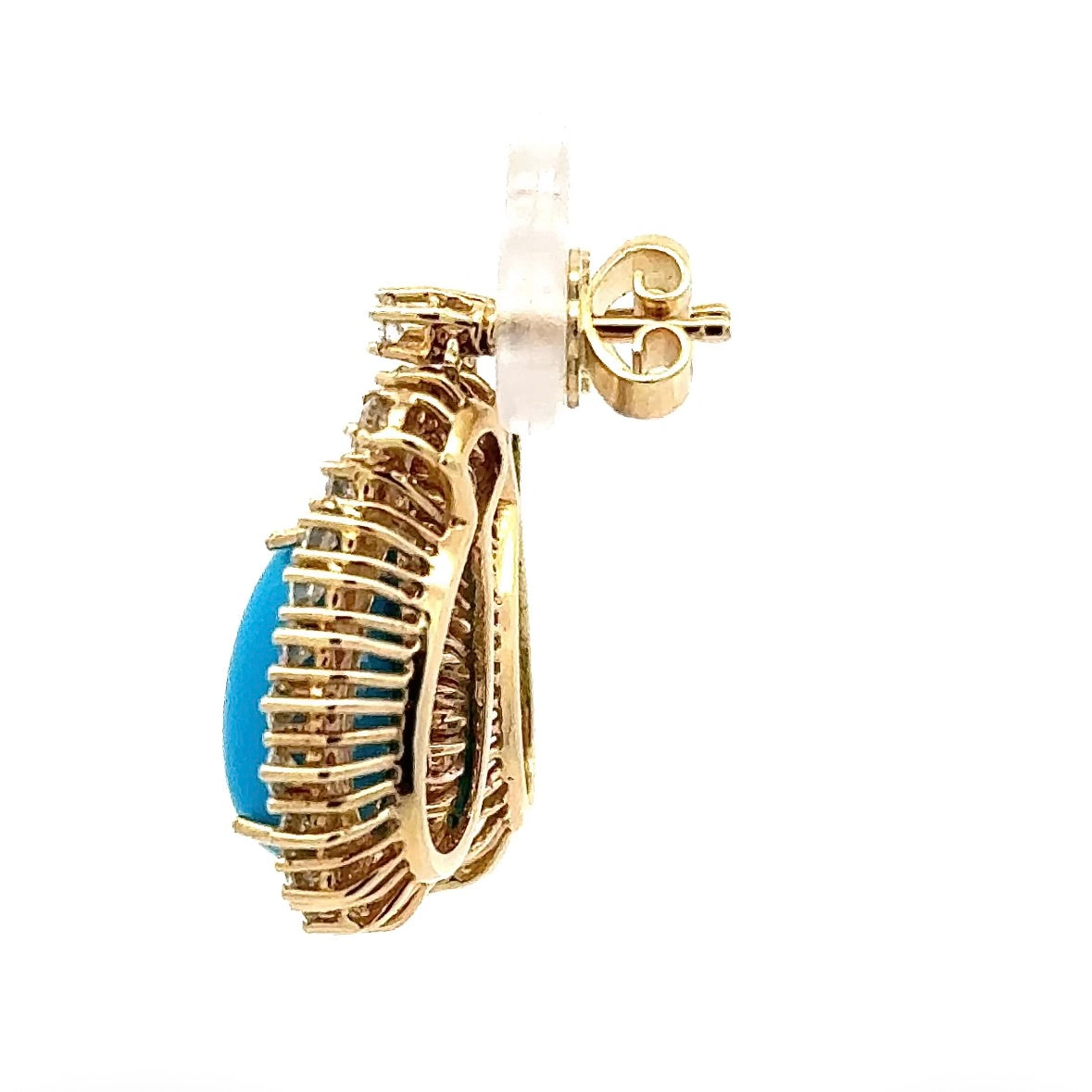 Statement Earrings in 14k Yellow Gold with Turquoise & Diamonds