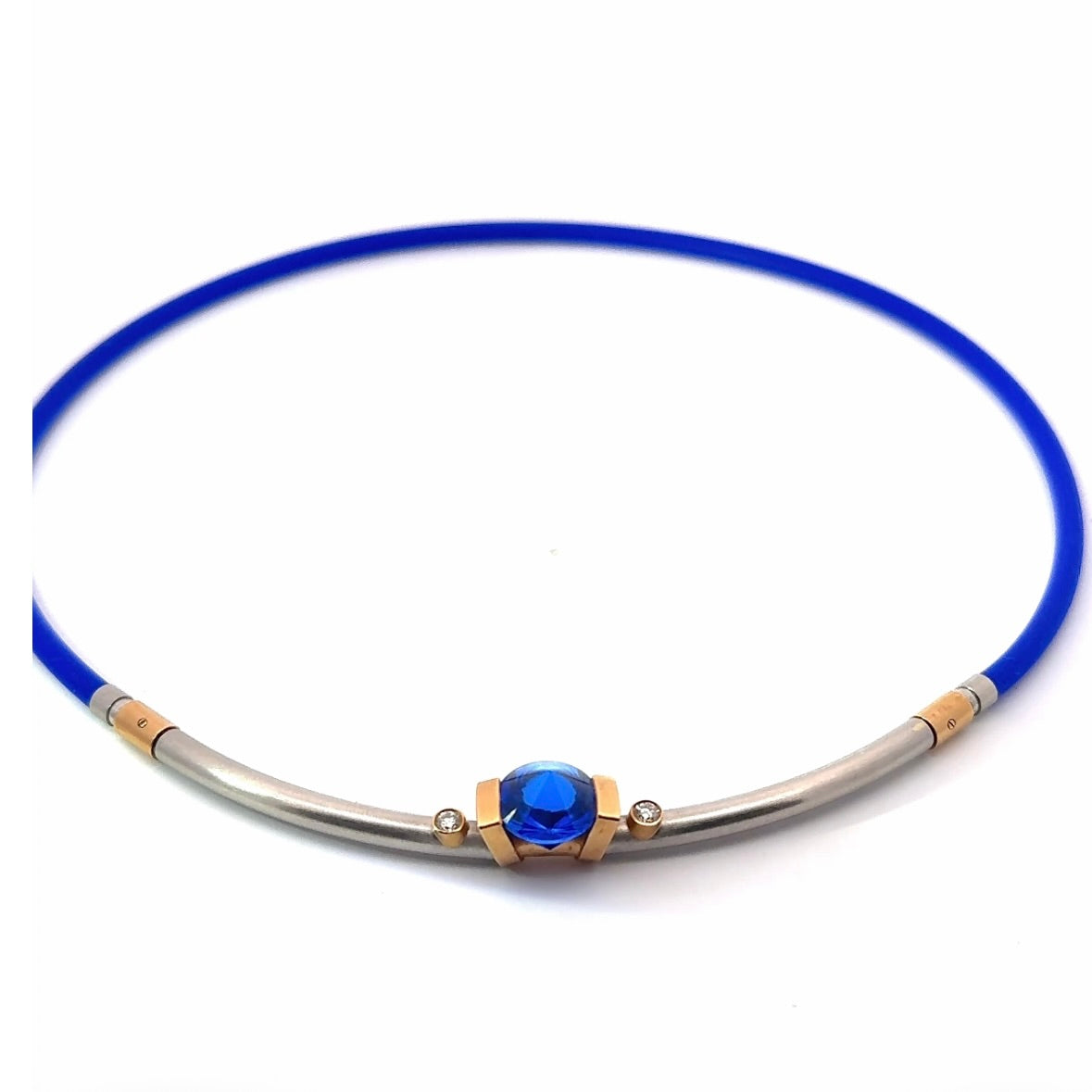 Collier von Bunz Design in 18 Karat Gelbgold & 950er Platin mit Saphir & Brillanten