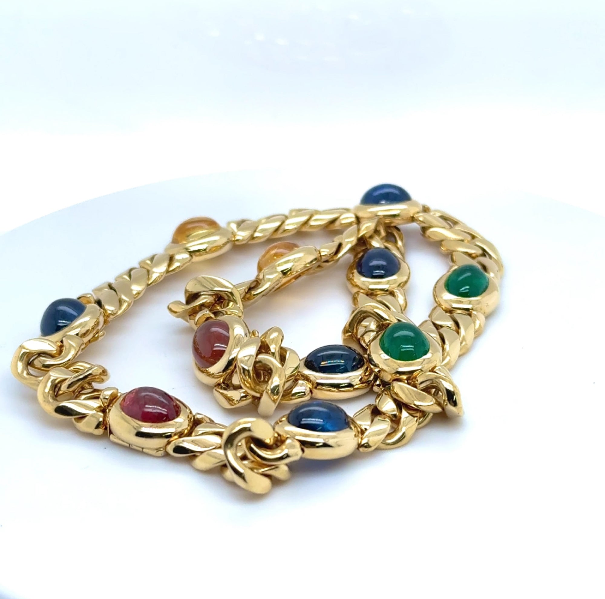 Einmaliges Collier / Armband in 18 Karat Gelbgold mit Saphiren & Smaragden