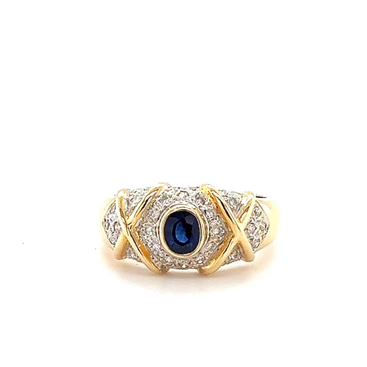 Fancy Bicolor Ring in 18 Carat Gold with Brilliant Cut Diamonds & Sapphire