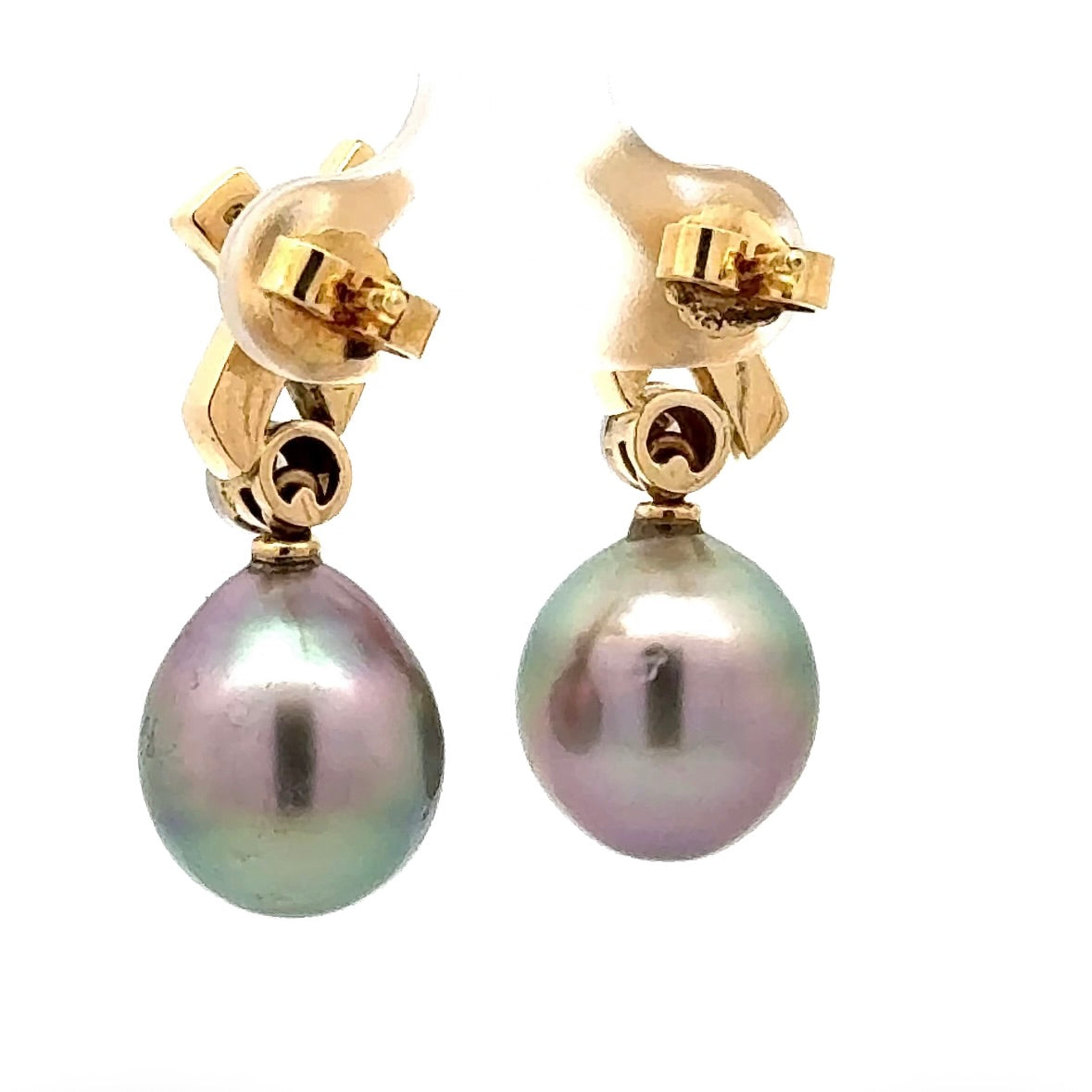 Elegante Ohrringe in 18 Karat Gelbgold mit Tahitiperlen und Brillanten in Handarbeit