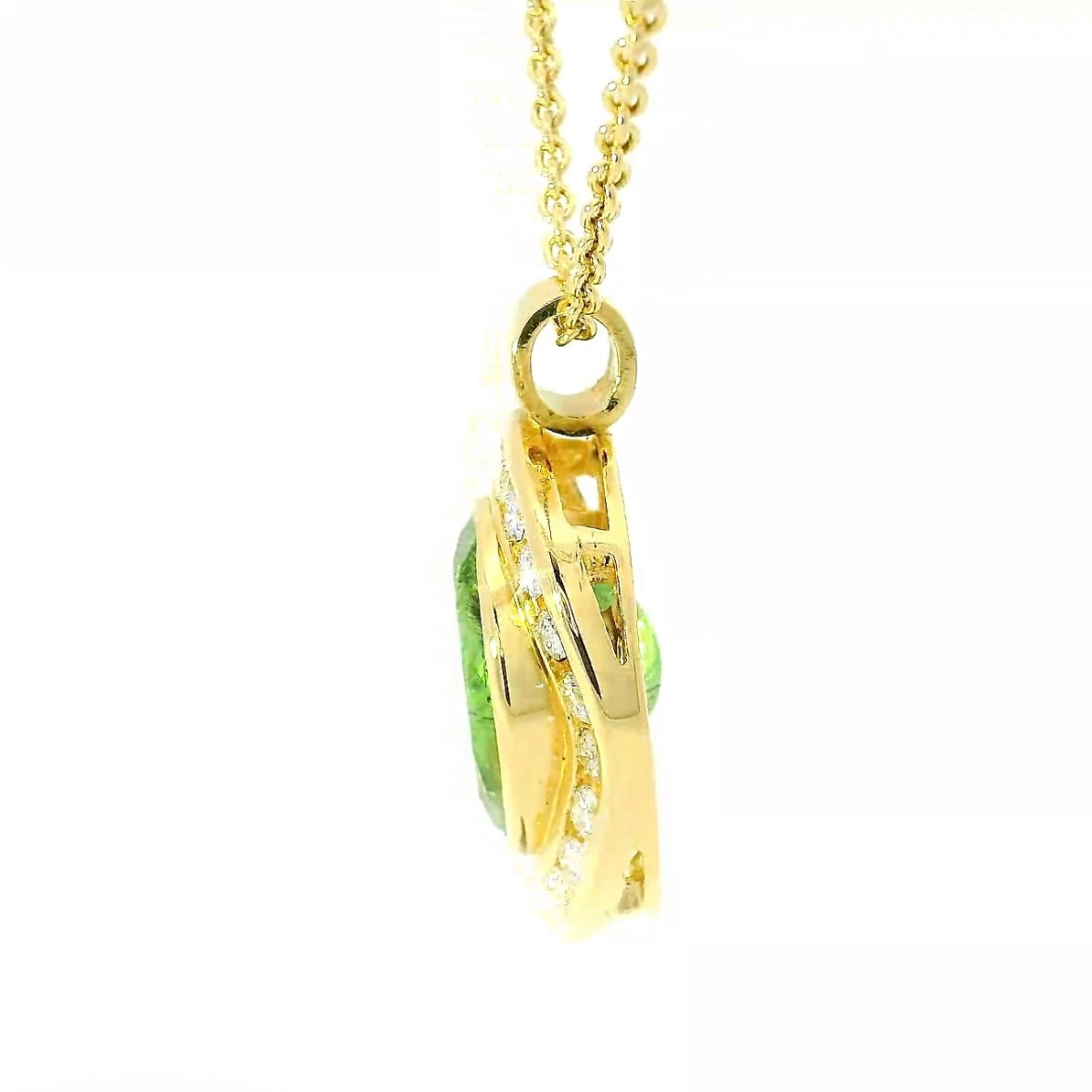 Edler Anhänger in 18 Karat Gelbgold mit großem Peridot & Brillanten
