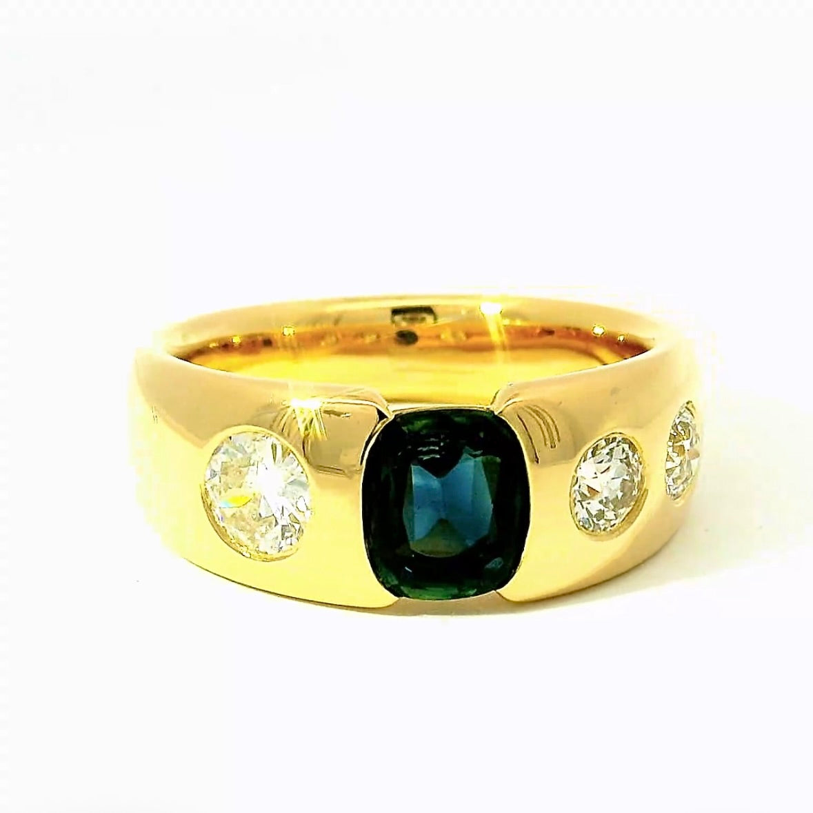 Hochwertiger Jaufmann Ring in 18 Karat Gelbgold mit Saphir & riesigen Diamanten