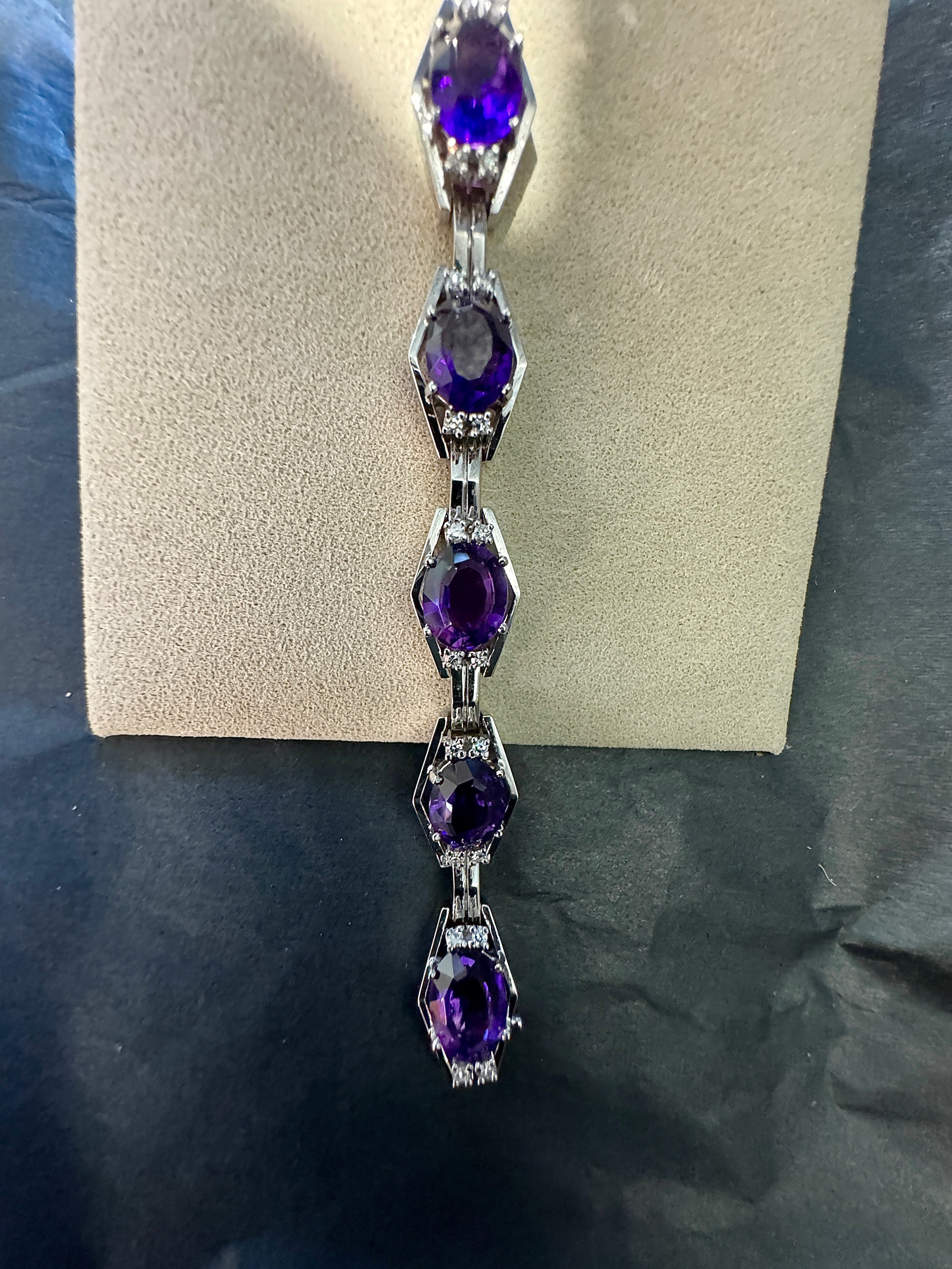 Solid Amethyst Bracelet in 14 Karat White Gold with Diamonds