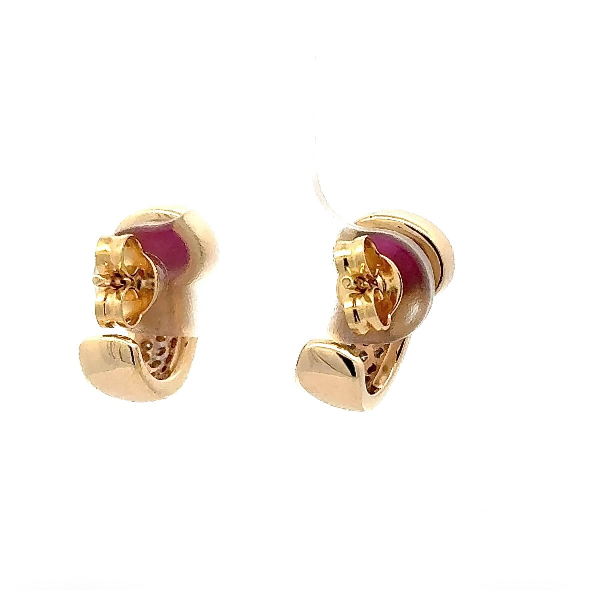 Timeless Half-Hoop Earrings in 14 Karat Yellow Gold with Rubies & Brilliant-Cut Diamonds