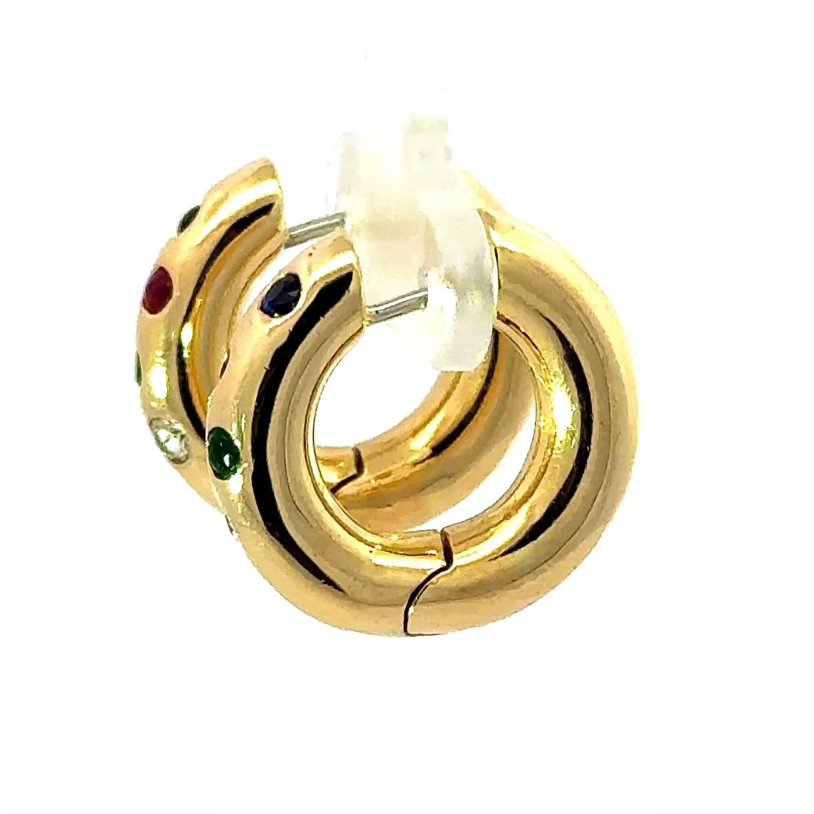 Elegante Kreolen in 18 Karat Gelbgold mit Brillanten, Smaragd, Saphir & Rubin