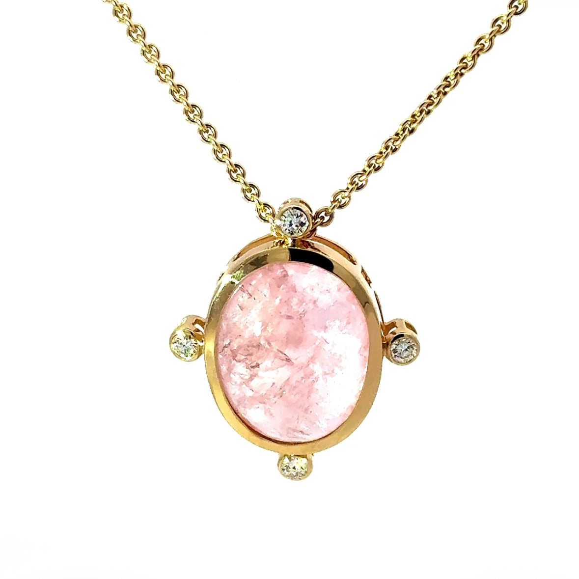Eleganter Anhänger in 14 Karat Gelbgold mit rosa Morganit & Brillanten