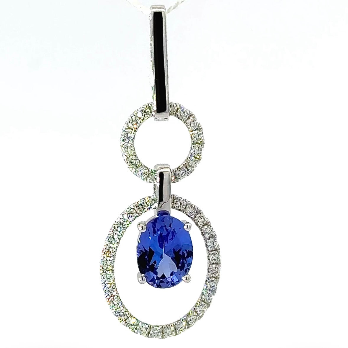 Fancy pendant in 14k white gold with tanzanite & brilliant-cut diamonds