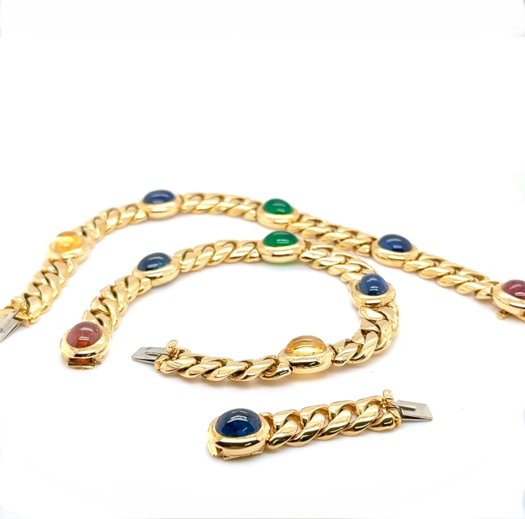 Einmaliges Collier / Armband in 18 Karat Gelbgold mit Saphiren & Smaragden