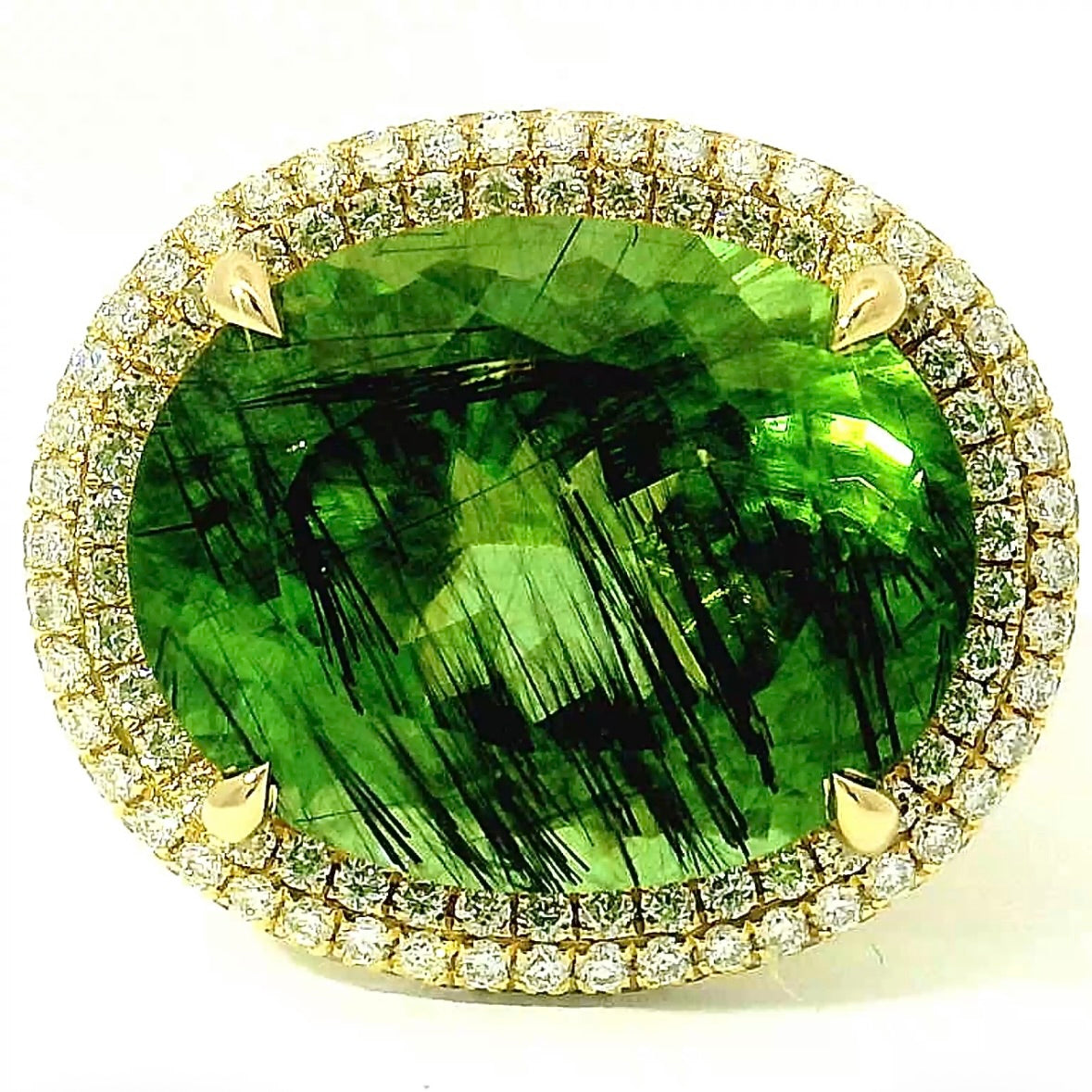 Einmaliger Ring in 14 Karat Gelbgold mit riesigem Peridot & Brillanten