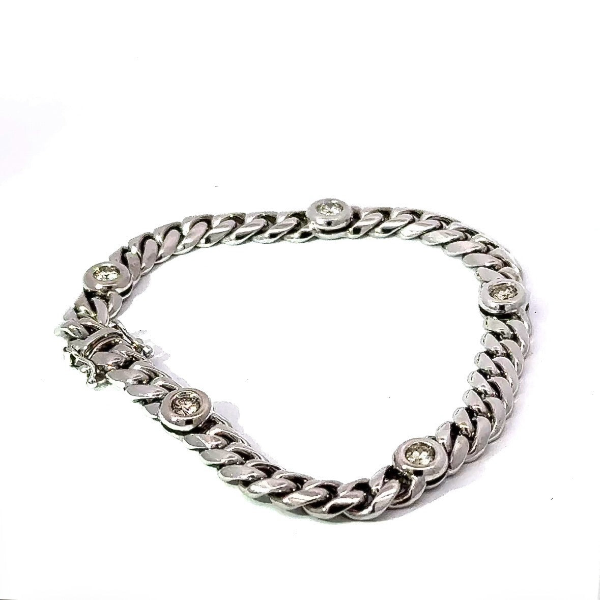 Timeless curb chain bracelet in 14 karat (585) white gold with brilliant-cut diamonds