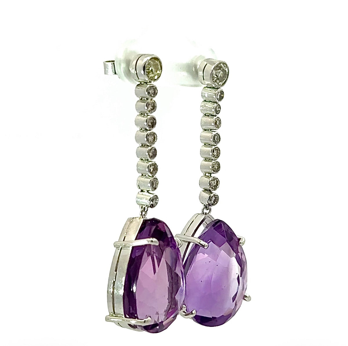 Edle Hängeohrringe in 18 Karat Weißgold mit Altschliff-Diamanten & Amethysten