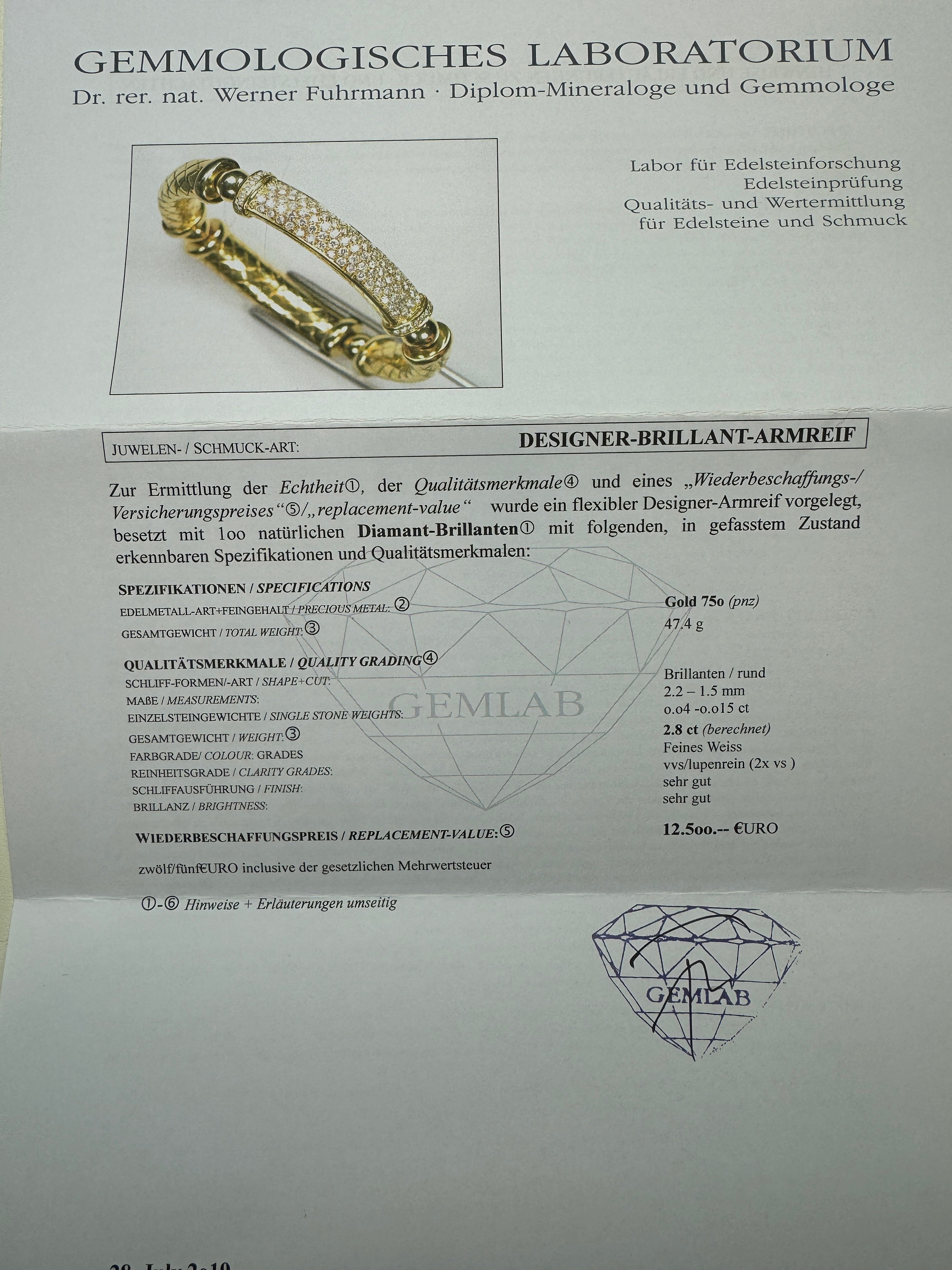 Herausragender Armreif in 18 Karat Gelbgold mit 100 hochfeinen Brillanten