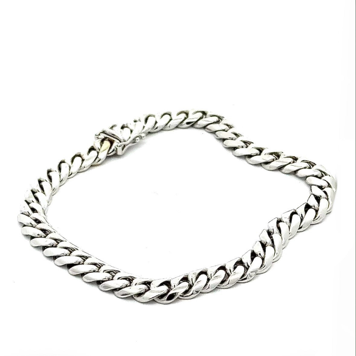 Solid curb chain bracelet in 18k (750) white gold with box clasp