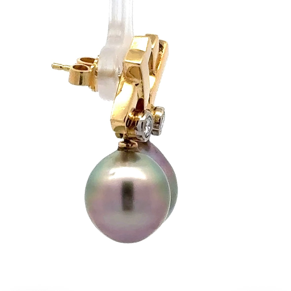 Elegante Ohrringe in 18 Karat Gelbgold mit Tahitiperlen und Brillanten in Handarbeit