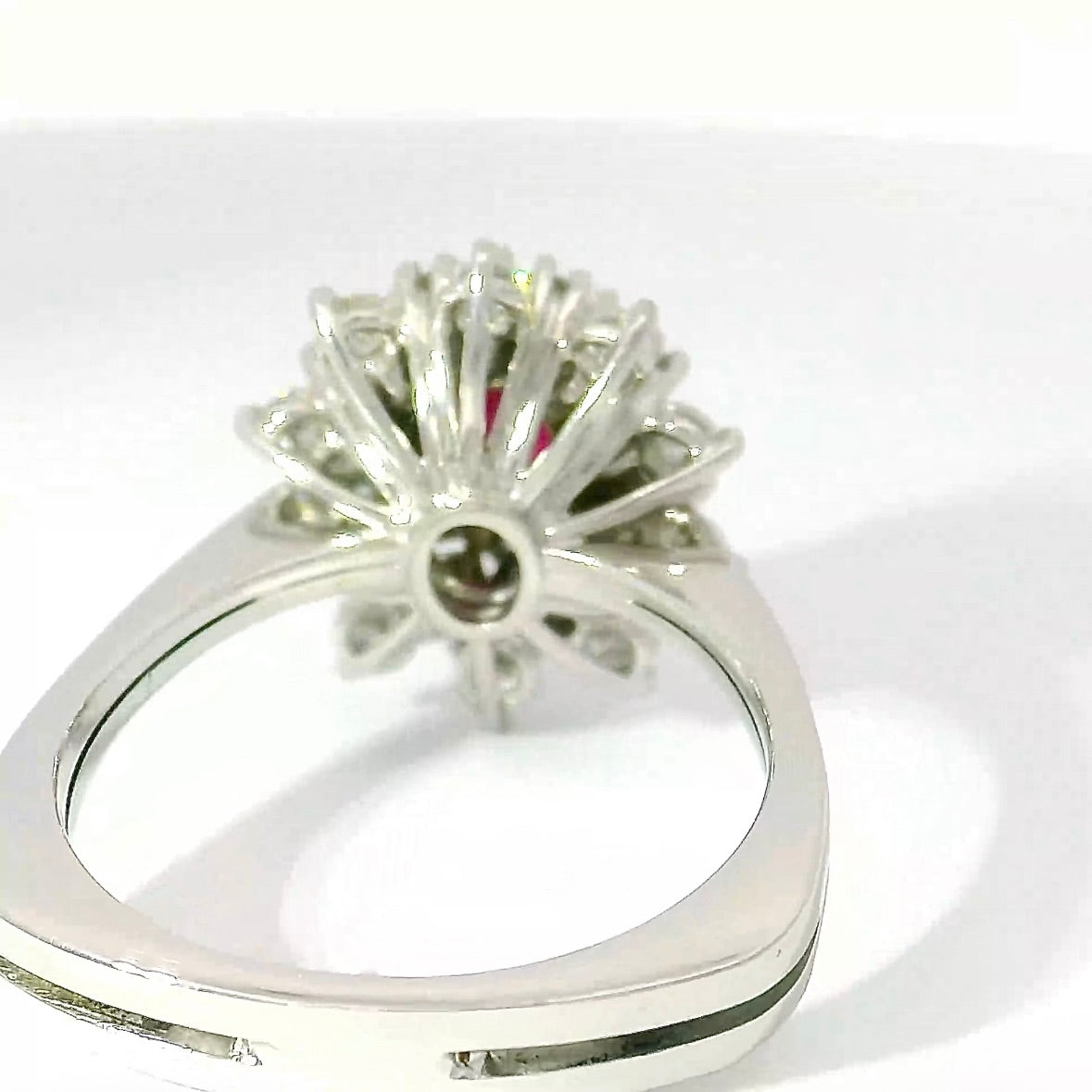 High-Quality Entourage Ring in 18 Karat White Gold with Ruby Cabochon & Brilliants