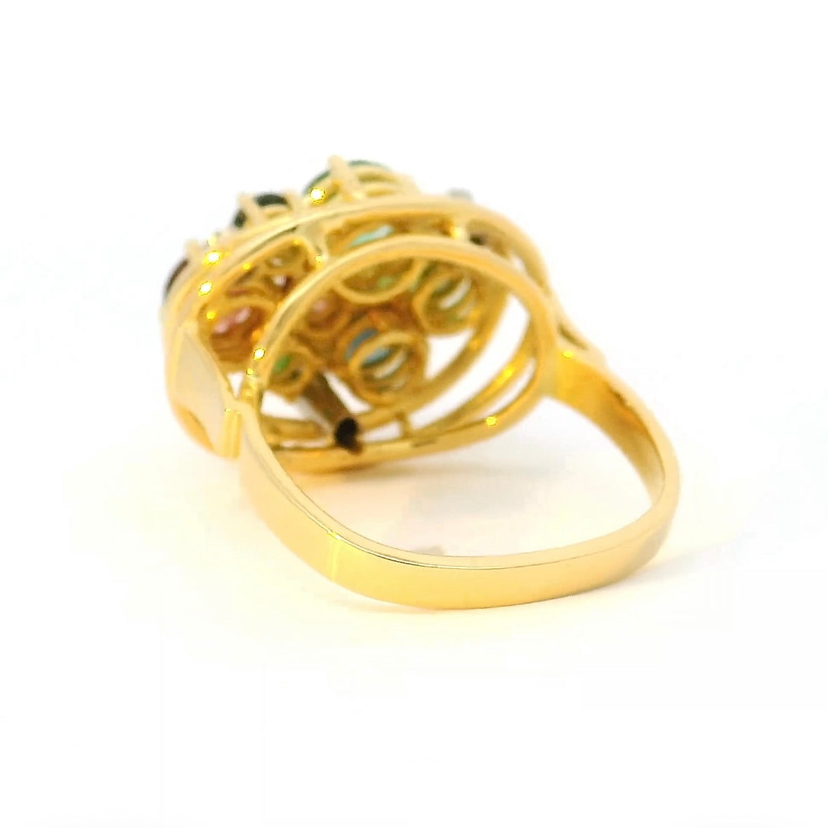 Lebhafter Ring in 18 Karat Gelbgold mit bunten Turmalinen & Brillanten