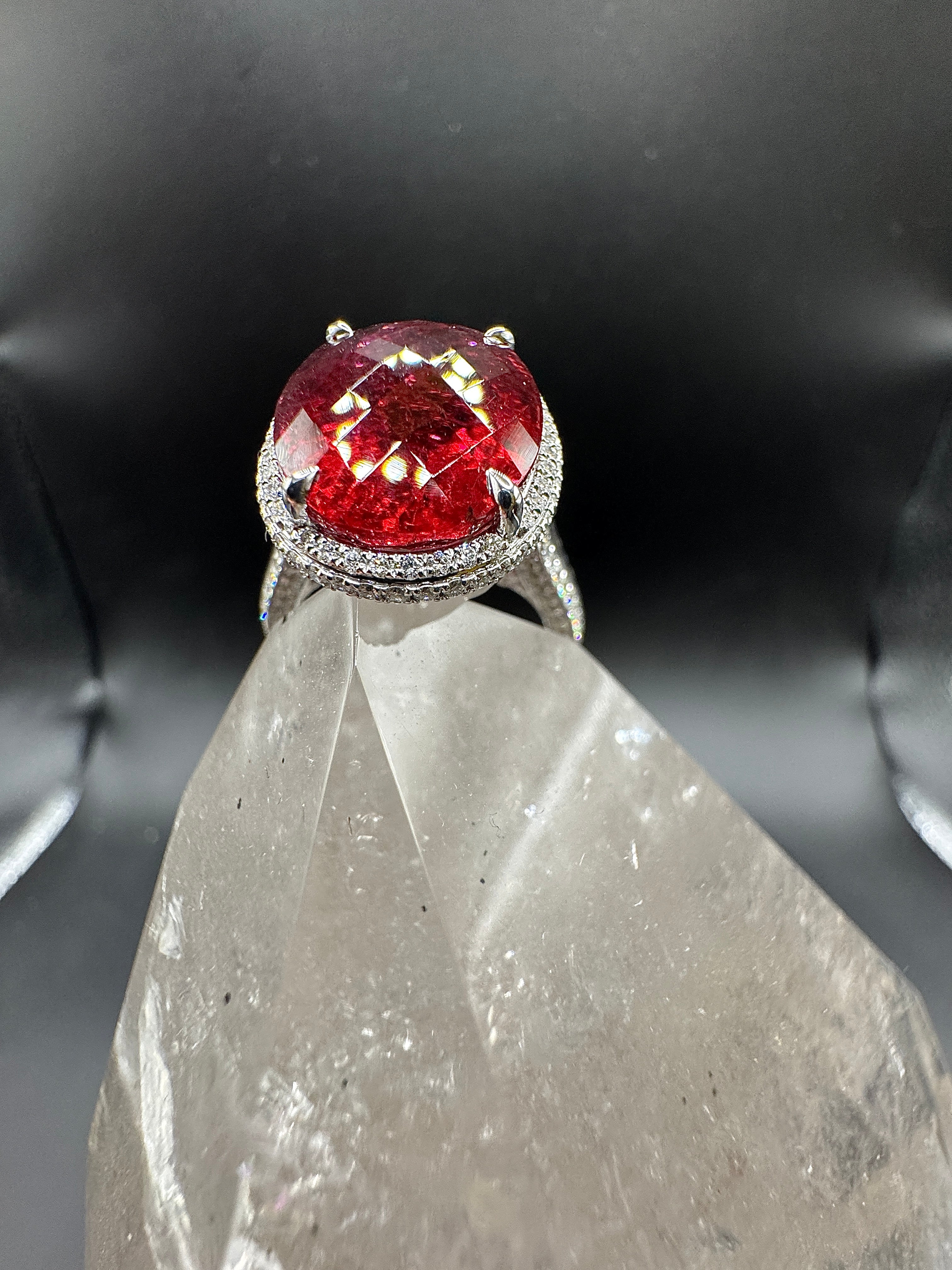 Impressive Ring & Pendant in 14 Karat White Gold with Rubellite & Brilliants