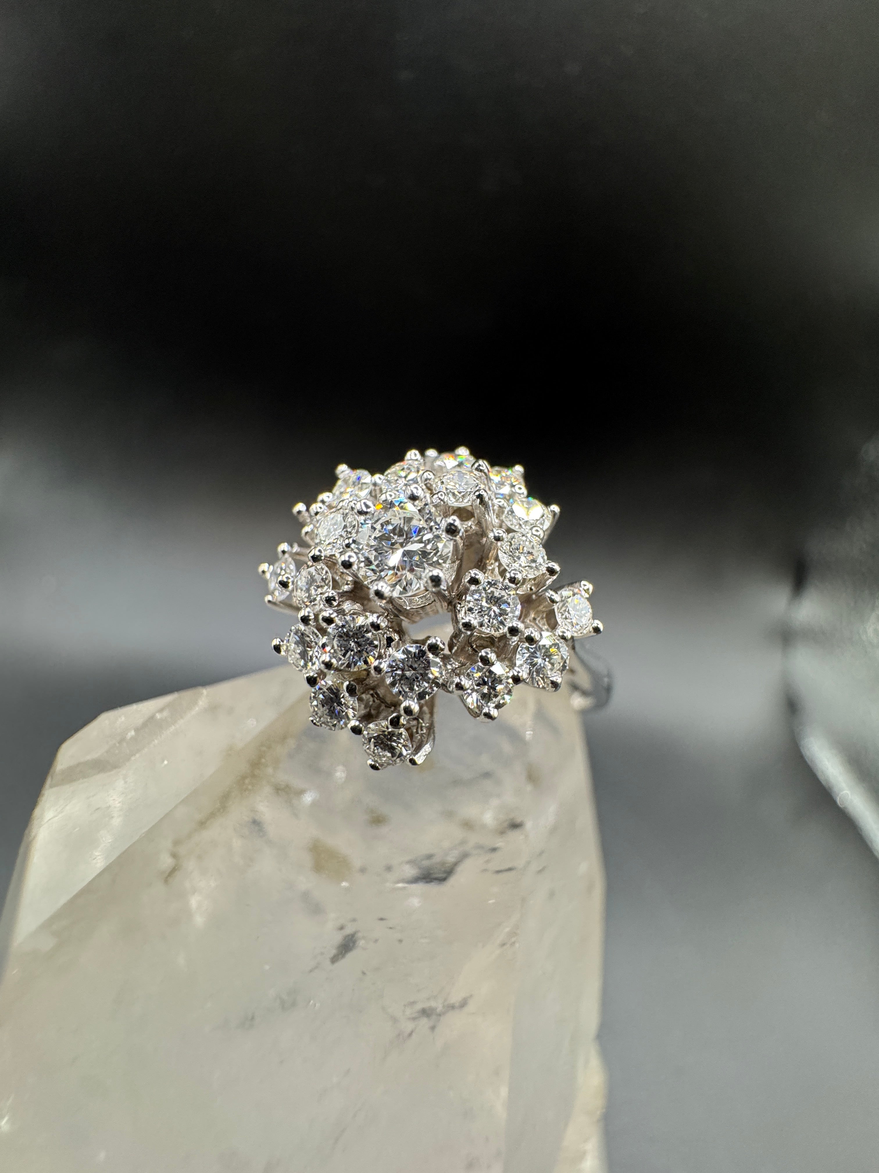 Steinbetonter Ring in 14 Karat Weißgold mit feinen Brillanten