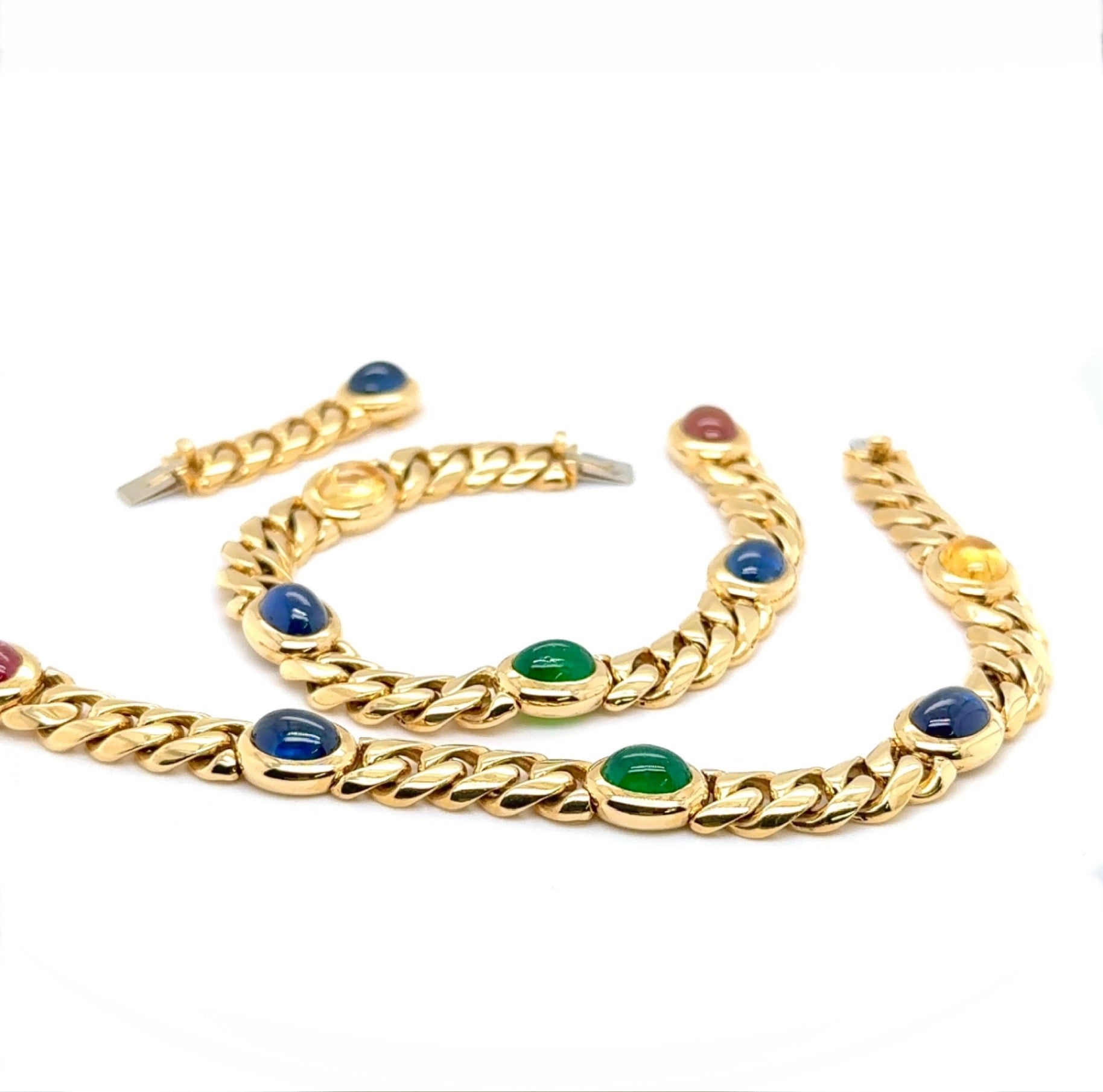 Einmaliges Collier / Armband in 18 Karat Gelbgold mit Saphiren & Smaragden