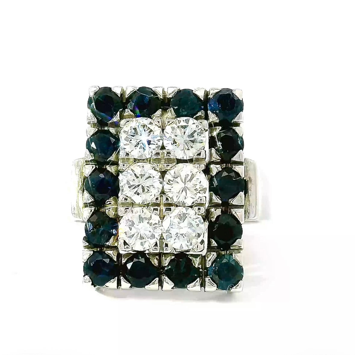 Prunkvoller Vintage Ring in 14 Karat Weißgold mit Brillanten & Saphiren