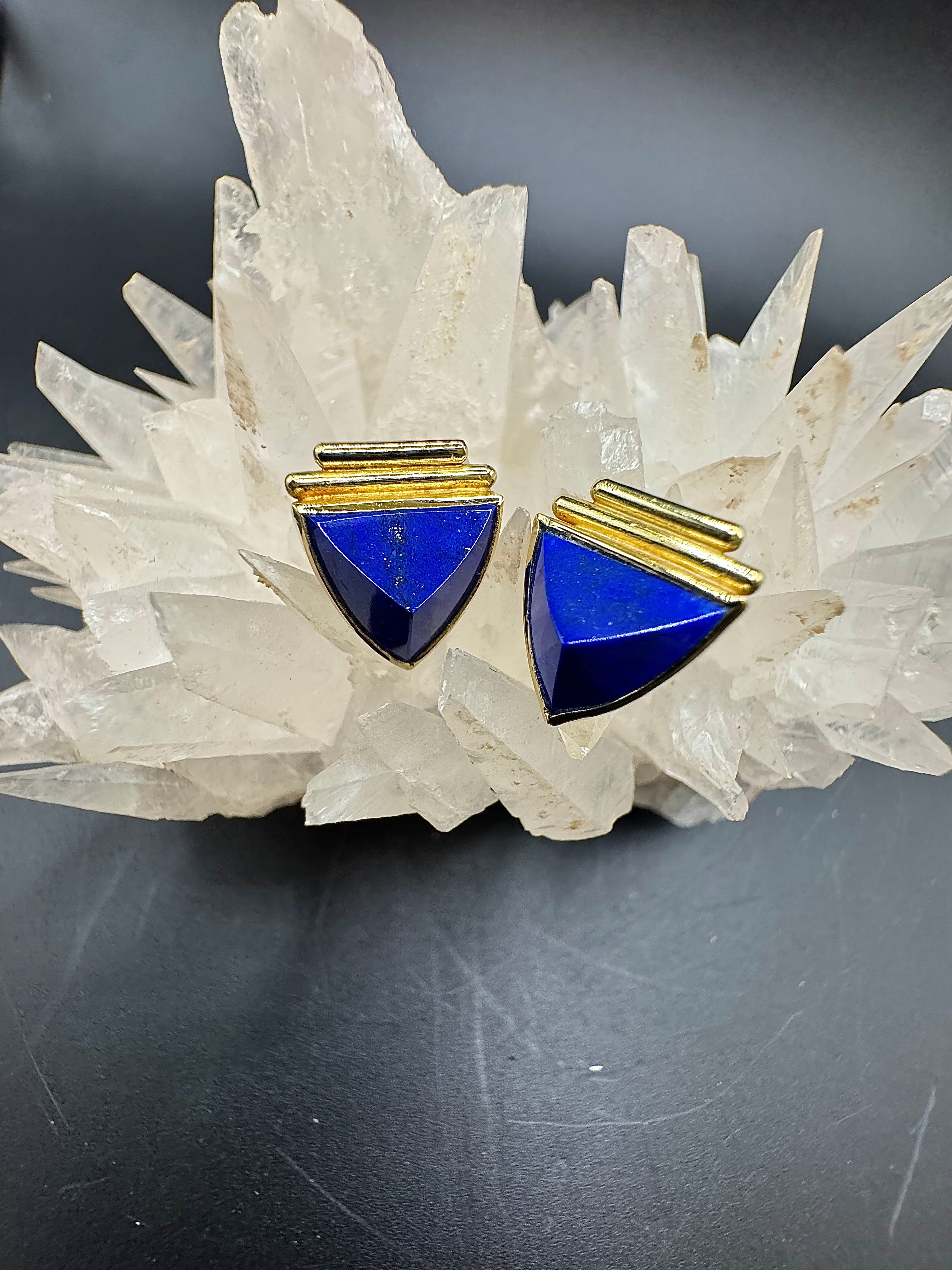Handcrafted 14K Yellow Gold Lapis Lazuli Earrings