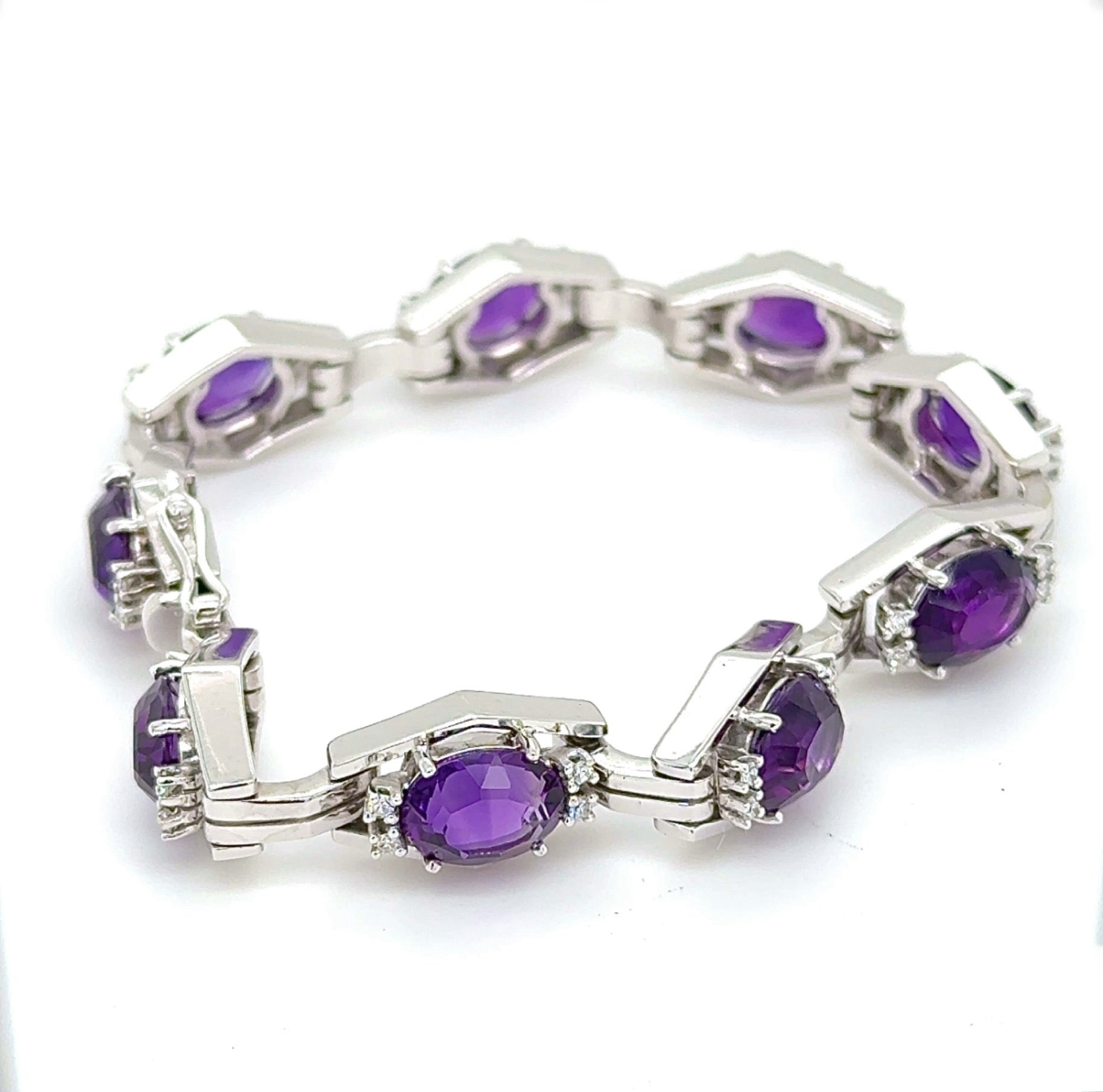 Solid Amethyst Bracelet in 14 Karat White Gold with Diamonds
