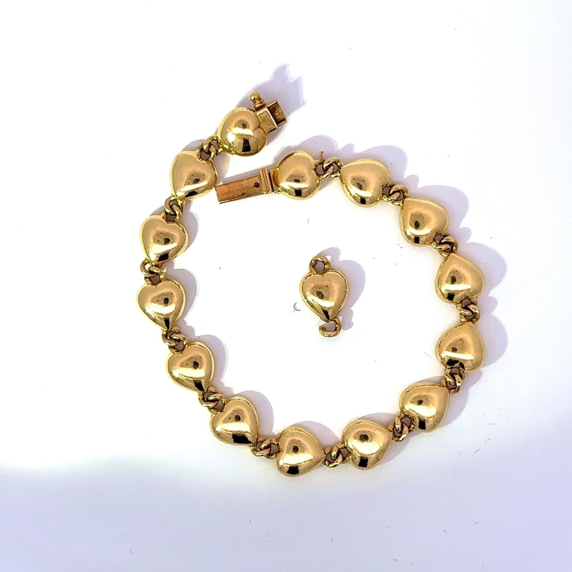 Solid Heart Bracelet in 18 Karat (750) Yellow Gold with Extension Link
