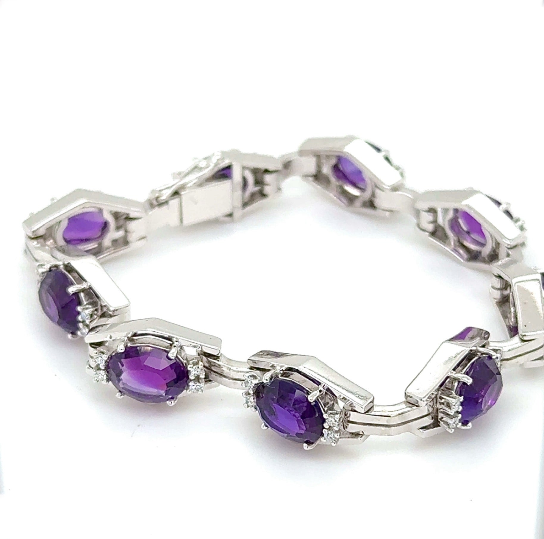 Solid Amethyst Bracelet in 14 Karat White Gold with Diamonds