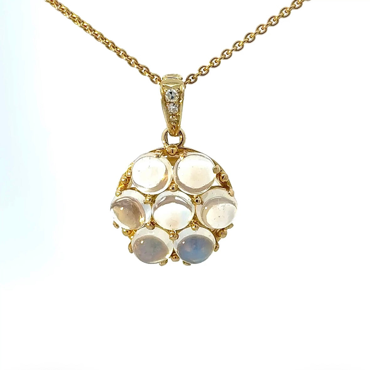Eleganter Anhänger in 14 Karat Gelbgold mit Mondsteinen & Diamanten