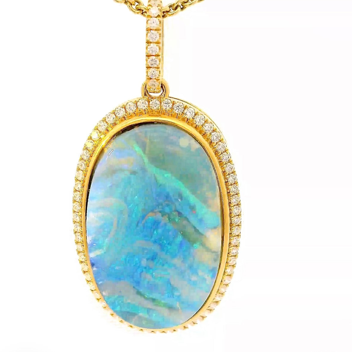 Prunkvoller Anhänger in 18 Karat Gelbgold mit australischem Boulderopal & Brillanten