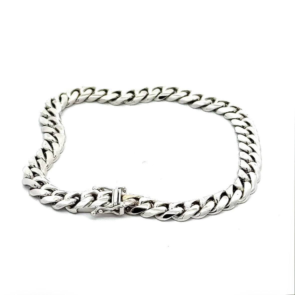 Solid curb chain bracelet in 18k (750) white gold with box clasp