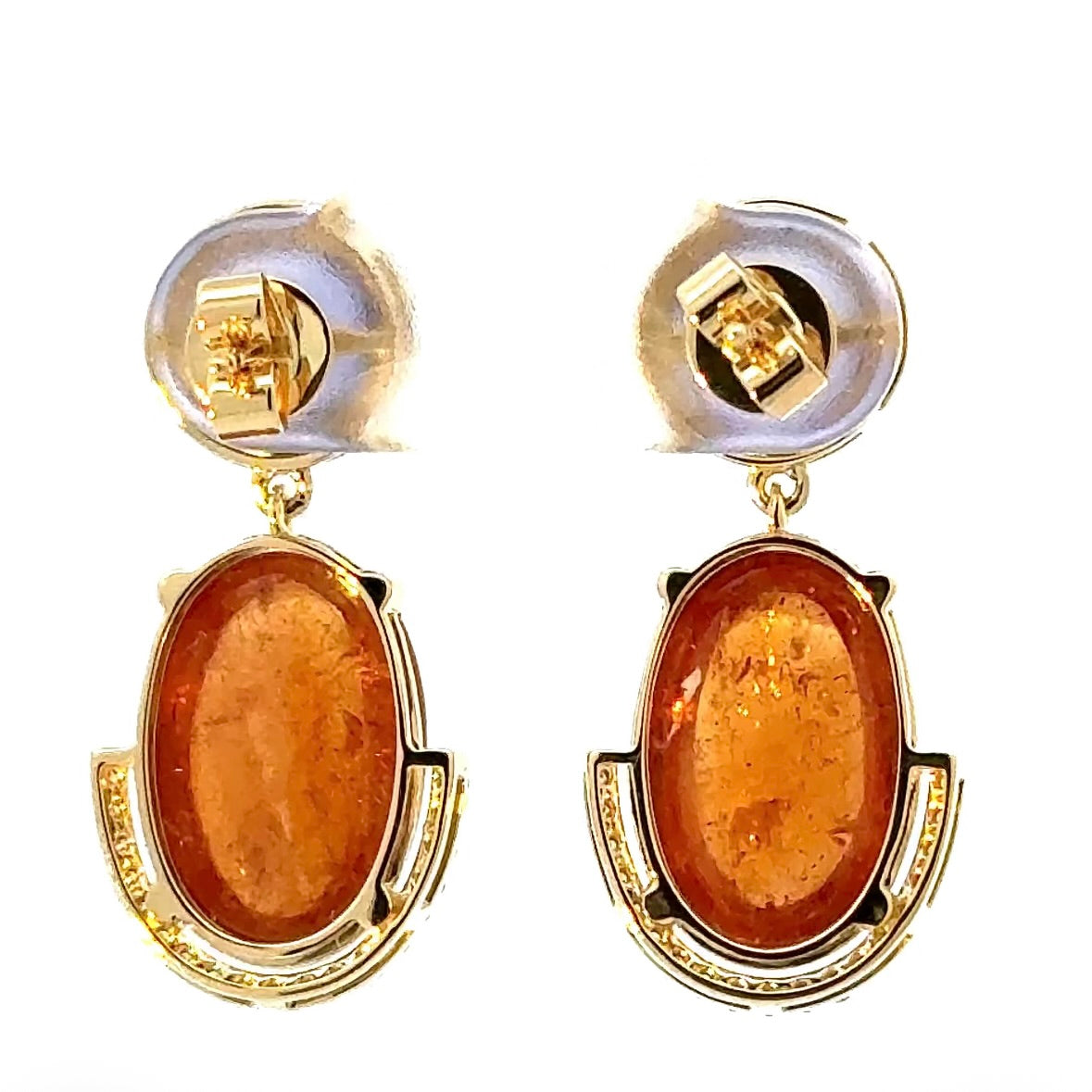 Hochwertige Ohrringe in 18 Karat Gelbgold mit Tansaniten, Mandarin-Granaten & Brillanten