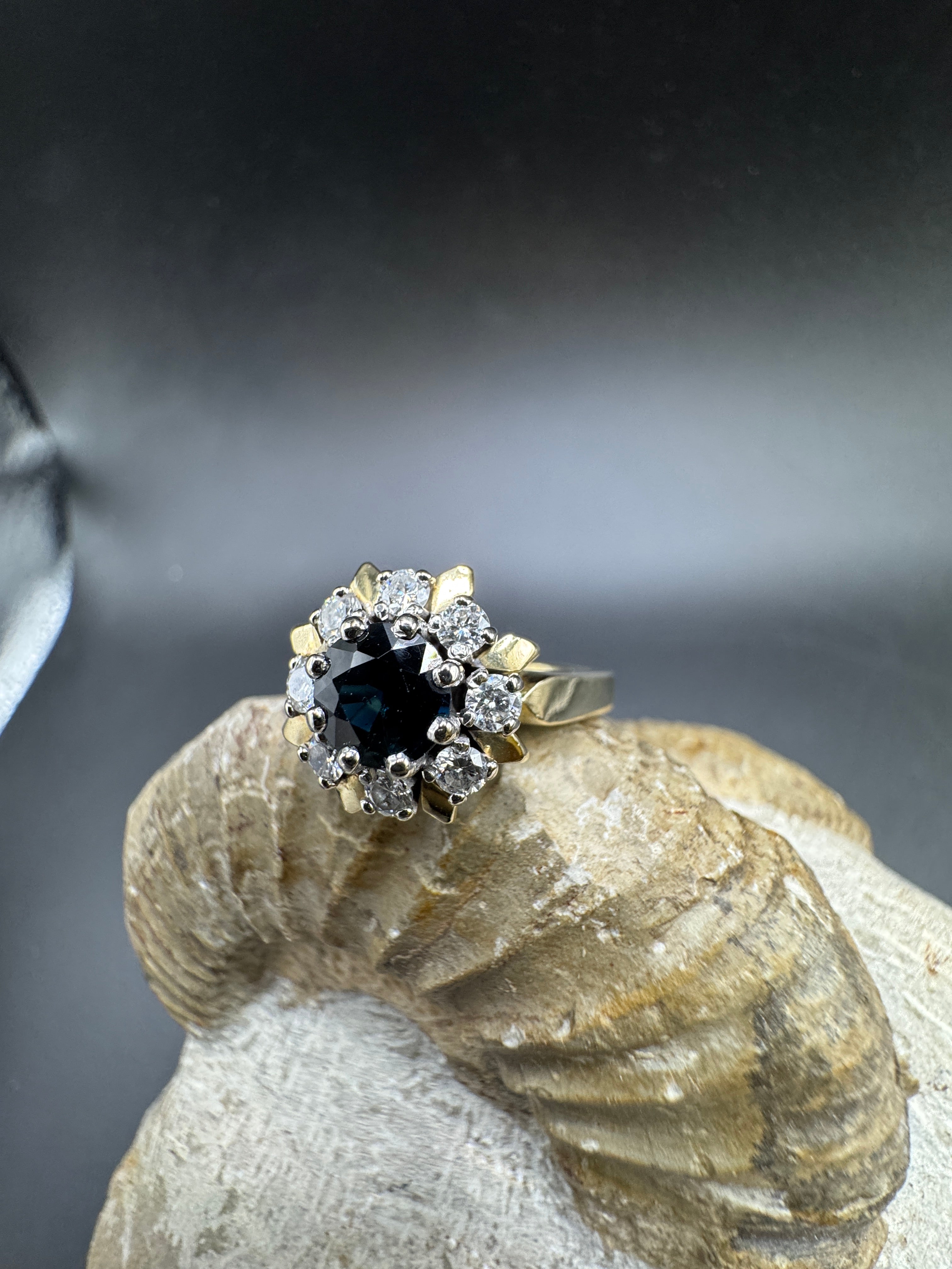 Timeless Ring in 14 Karat Yellow & White Gold with Blue Sapphire & Brilliants