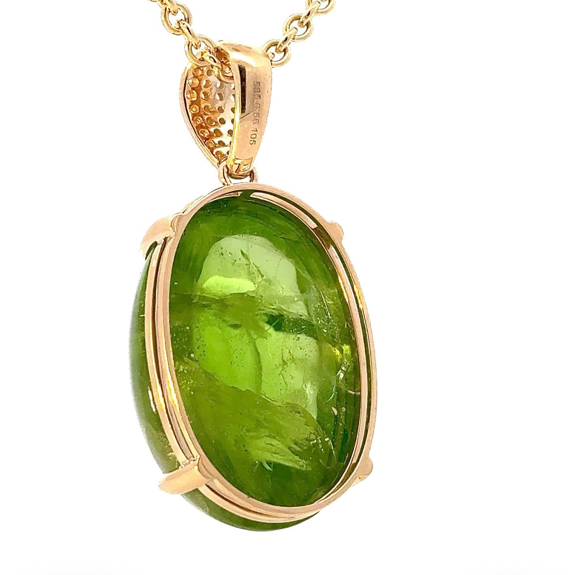 Huge Pendant in 14 Karat Yellow Gold with impressive Peridot & Brilliants