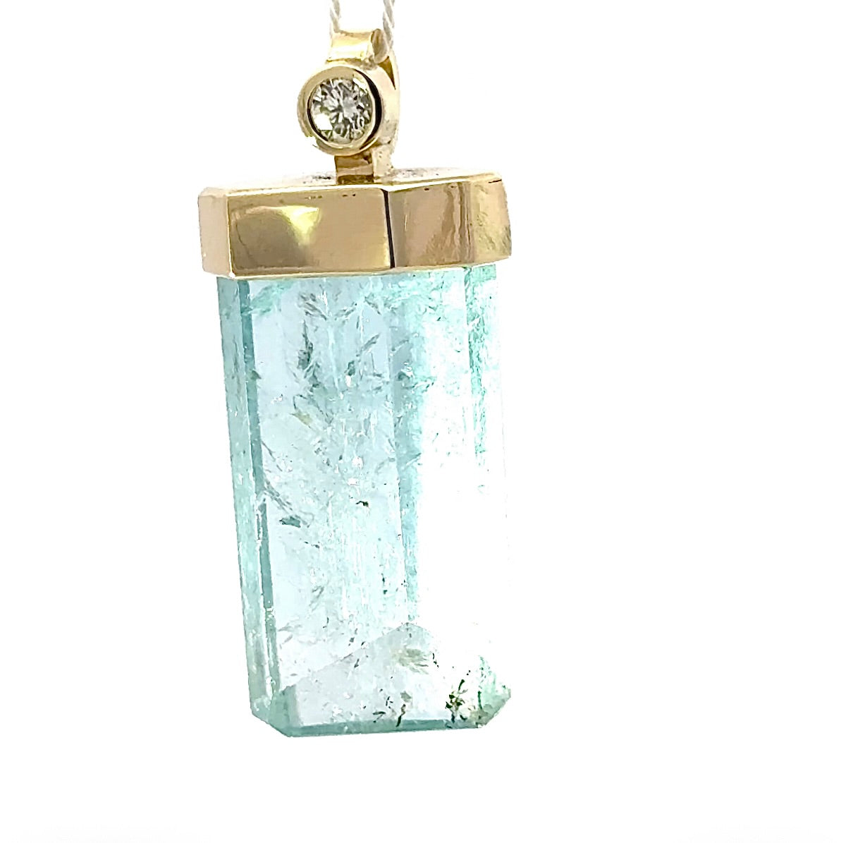 Fancy Aquamarine Pendant in 14 Karat Yellow Gold with Brilliant-Cut Diamond
