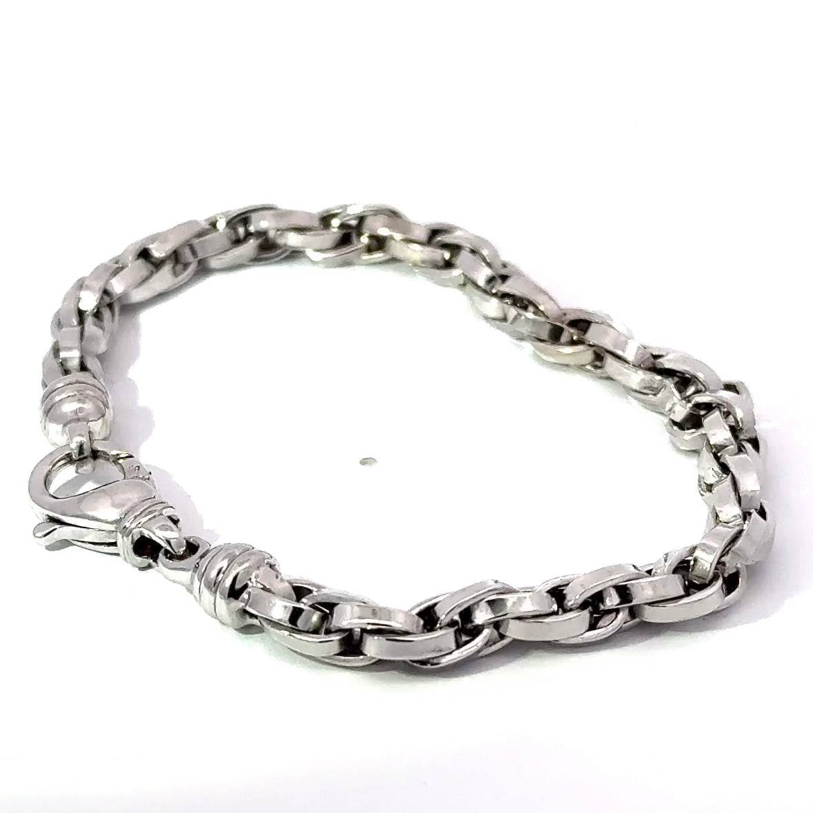 Ausgefallenes massives Fantasie-Armband in 14 Karat Weißgold mit Karabiner