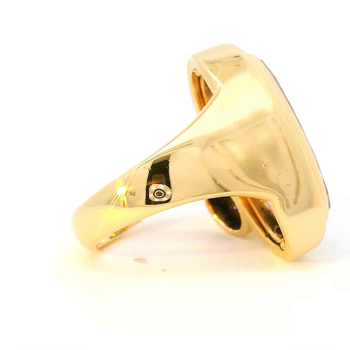Handgefertigter Ring in 18 Karat Gelbgold mit Kunzit & Tansanit