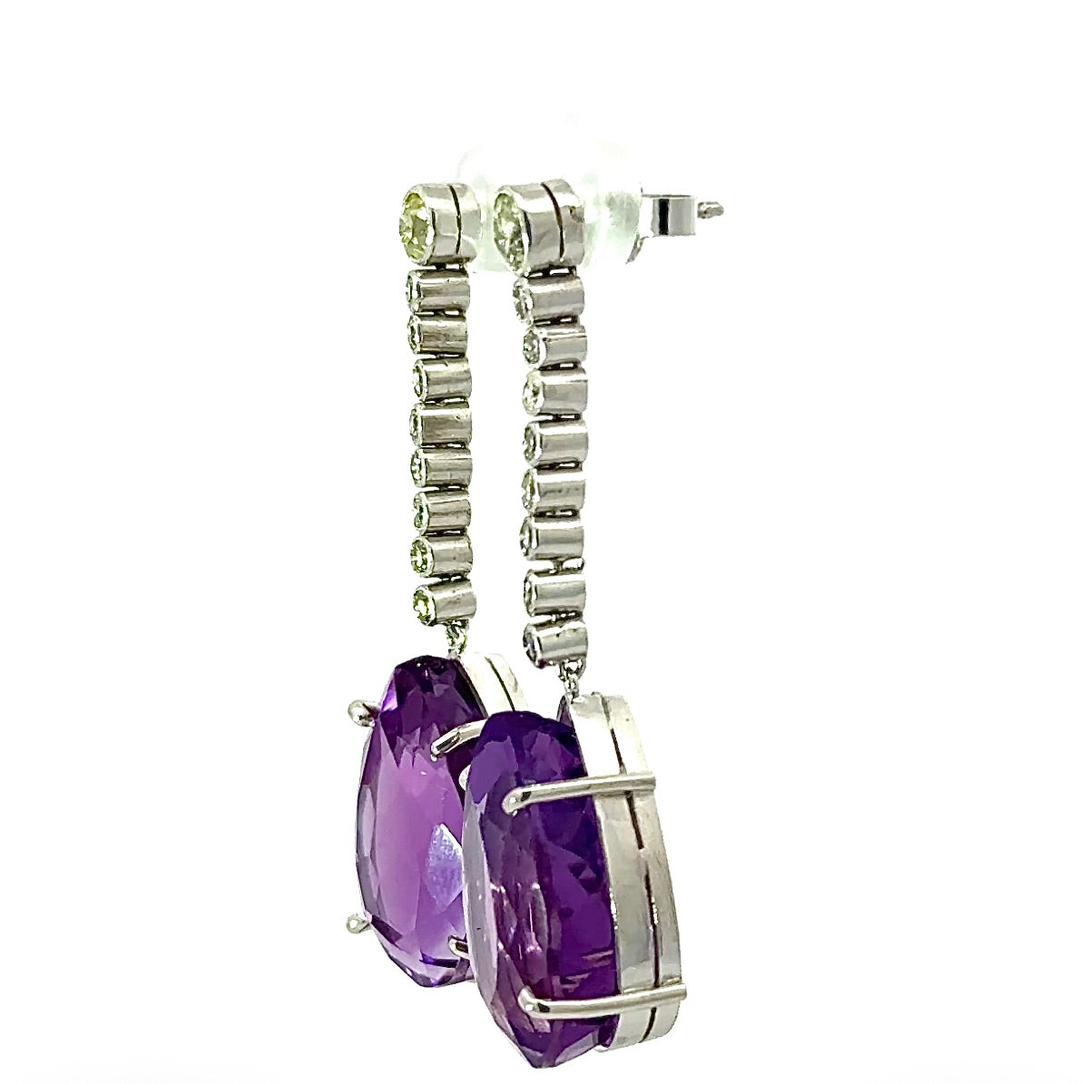 Edle Hängeohrringe in 18 Karat Weißgold mit Altschliff-Diamanten & Amethysten