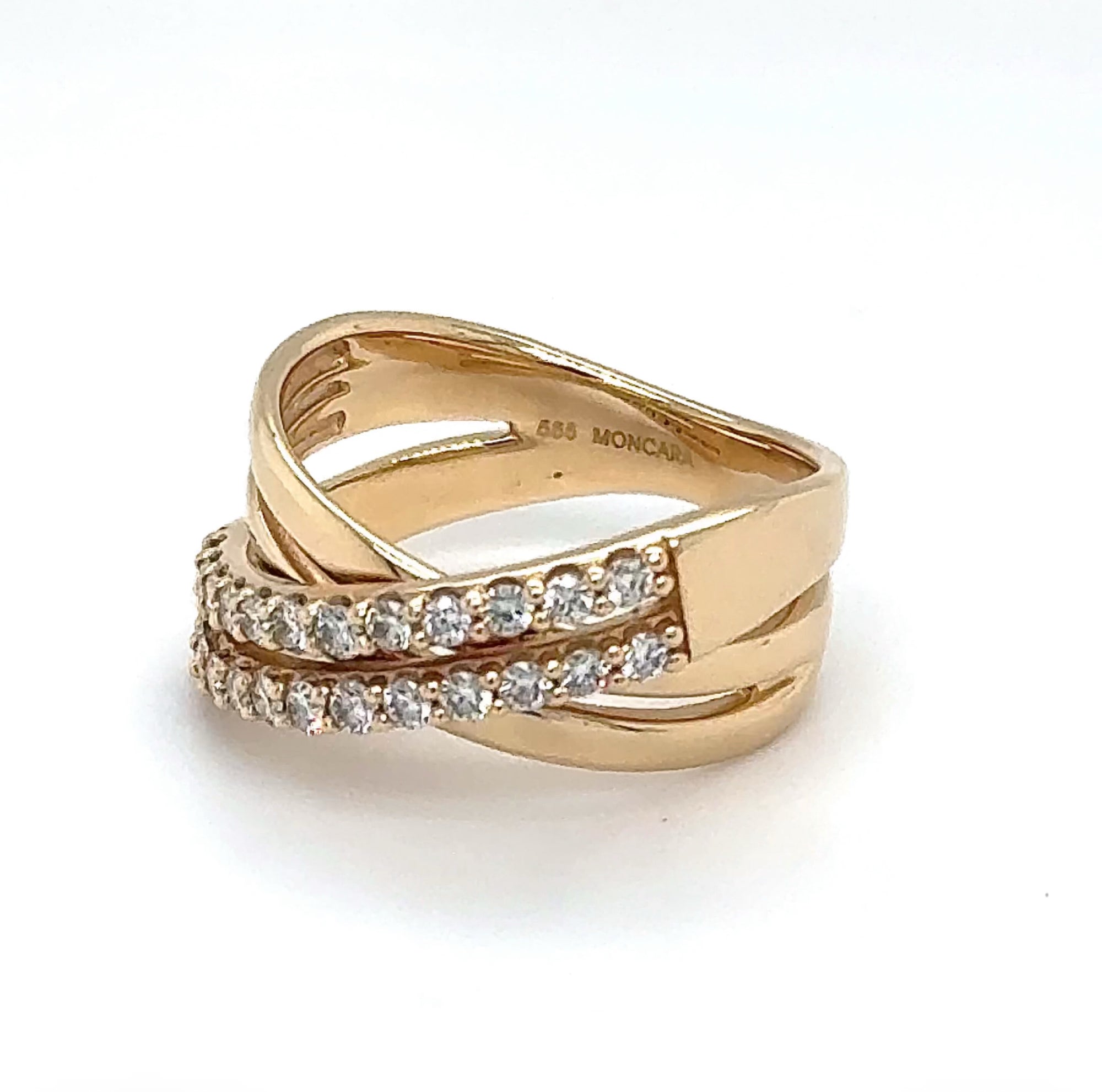 Moderner Moncara Ring in 14 Karat Gelbgold mit lupenreinen Brillanten
