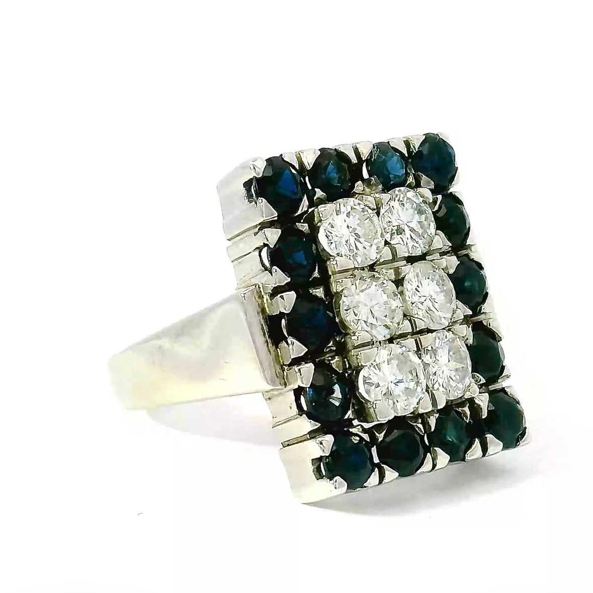 Prunkvoller Vintage Ring in 14 Karat Weißgold mit Brillanten & Saphiren